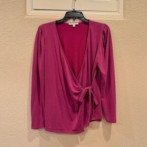 Green Envelope Wrap Tie Blouse Shirt - Deep Pink